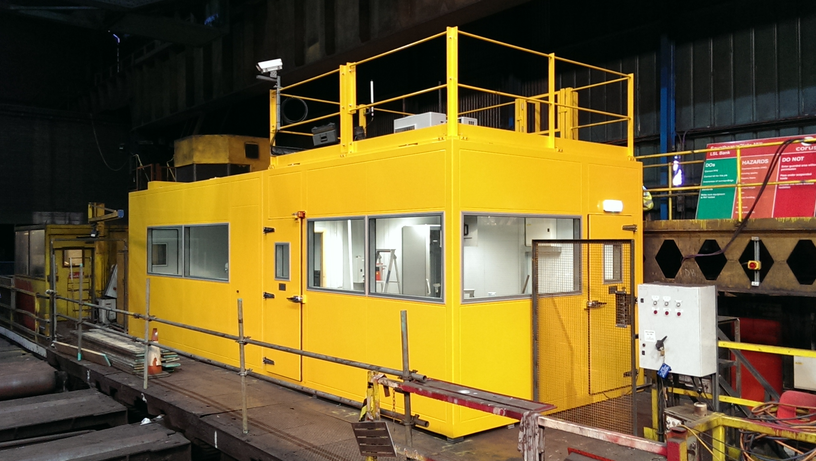 control cabin and mess room at a steel plate mill